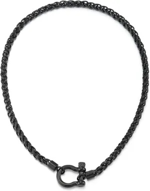 COOLSTEELANDBEYOND Mens Women Stainless Steel Foxtail Wheat Chain Necklace, Screw Anchor Shackle Nautical Sailor Clasp
