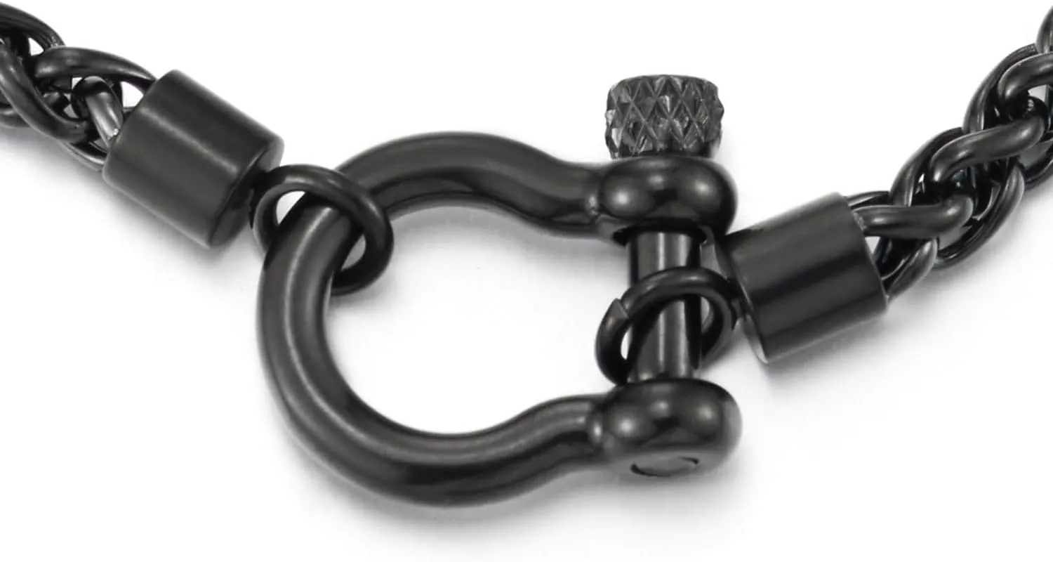 COOLSTEELANDBEYOND Mens Women Stainless Steel Foxtail Wheat Chain Necklace, Screw Anchor Shackle Nautical Sailor Clasp