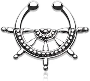 Covet Jewelry Classic Nautical Wheel Fake Septum Clip-On Ring