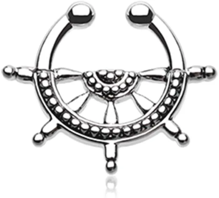 Covet Jewelry Classic Nautical Wheel Fake Septum Clip-On Ring