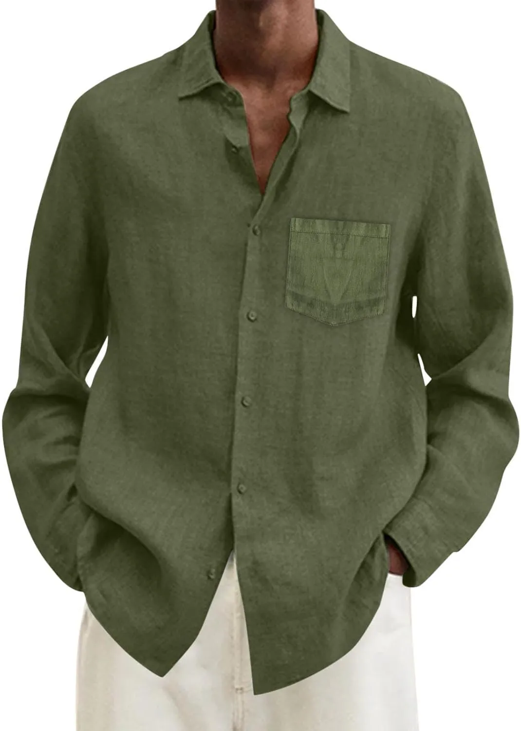 CRNTCEM Mens Button Down Long Sleeve Beach Shirts Casual Regular Fit Cotton Linen Shirts Lightweight Summer Holiday Blouses