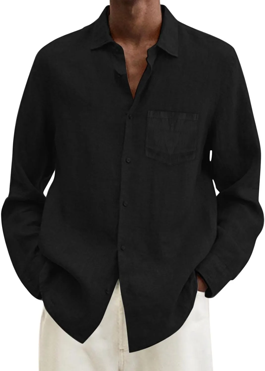 CRNTCEM Mens Button Down Long Sleeve Beach Shirts Casual Regular Fit Cotton Linen Shirts Lightweight Summer Holiday Blouses