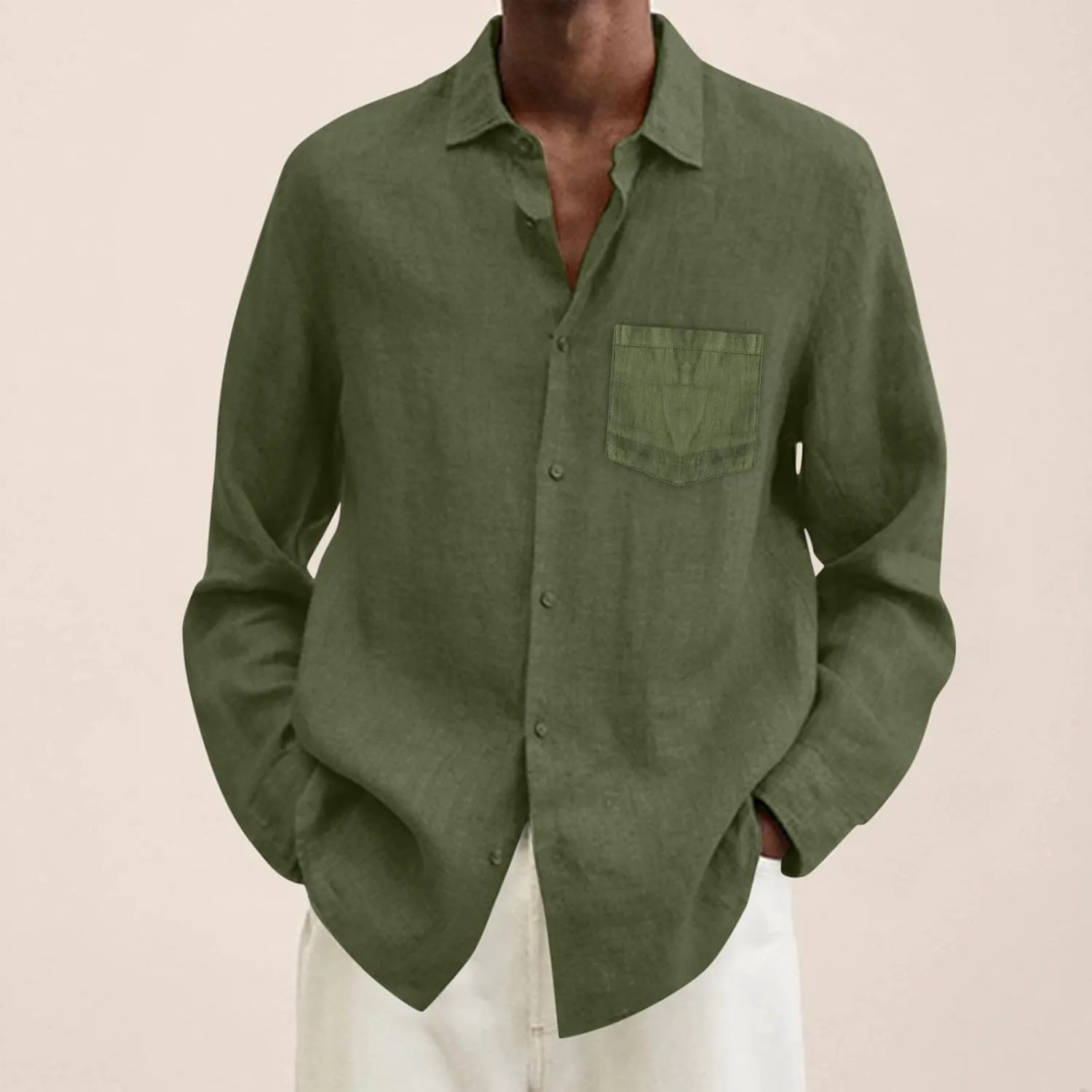 CRNTCEM Mens Button Down Long Sleeve Beach Shirts Casual Regular Fit Cotton Linen Shirts Lightweight Summer Holiday Blouses
