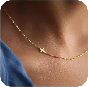Cross Necklace for Women - 18K Gold Plated Cross Necklace with Exquisite Gold Cross Pendant Necklace, Small Sideways Cross Necklace, Elegant Gold Jewelry Gift for Women