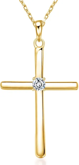 Cross Necklace for Women, Exquisite Gemstone, 18K Gold Necklace for Women, Gold, Cubic Zirconia