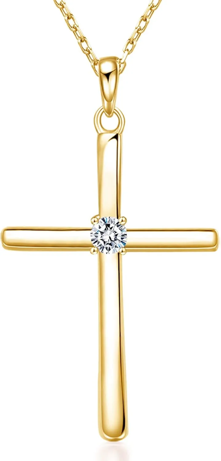 Cross Necklace for Women, Exquisite Gemstone, 18K Gold Necklace for Women, Gold, Cubic Zirconia