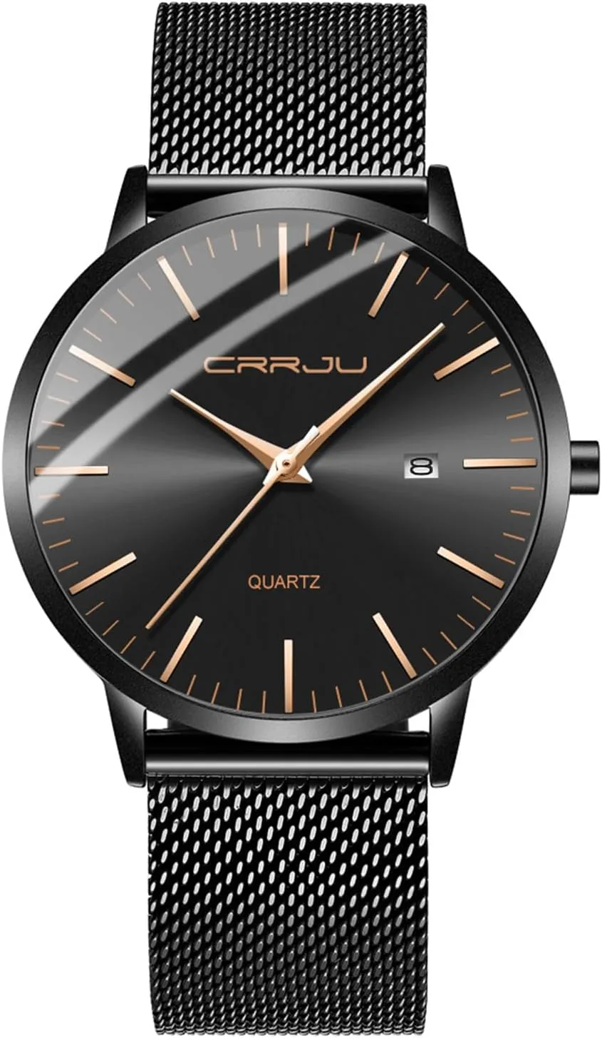 CRRJU Men's Minimalist Casual Luxury Auto Date Watches Fashion Business Japan Movement Quartz Waterproof Wristwatches for Men Stainsteel Steel Band Watch