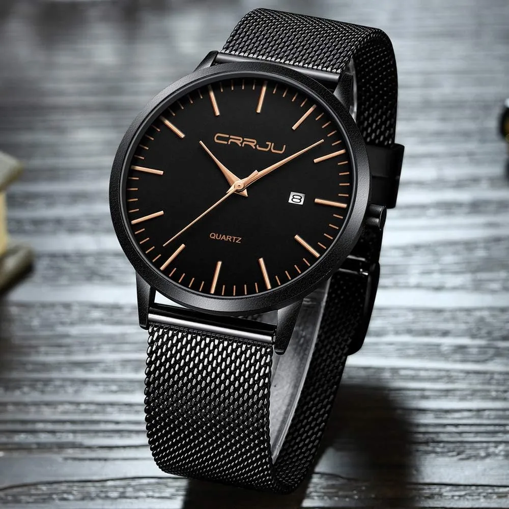 CRRJU Men's Minimalist Casual Luxury Auto Date Watches Fashion Business Japan Movement Quartz Waterproof Wristwatches for Men Stainsteel Steel Band Watch