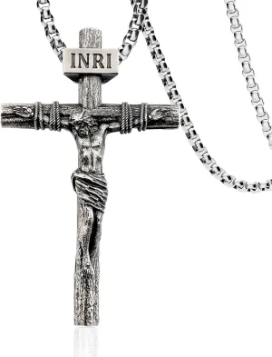 Crucifix Cross Necklace for Men and Women with 18K Gold Plated Exquisite Jesus Pendant and Double Adjustable Necklace Chains 16-30 Inch