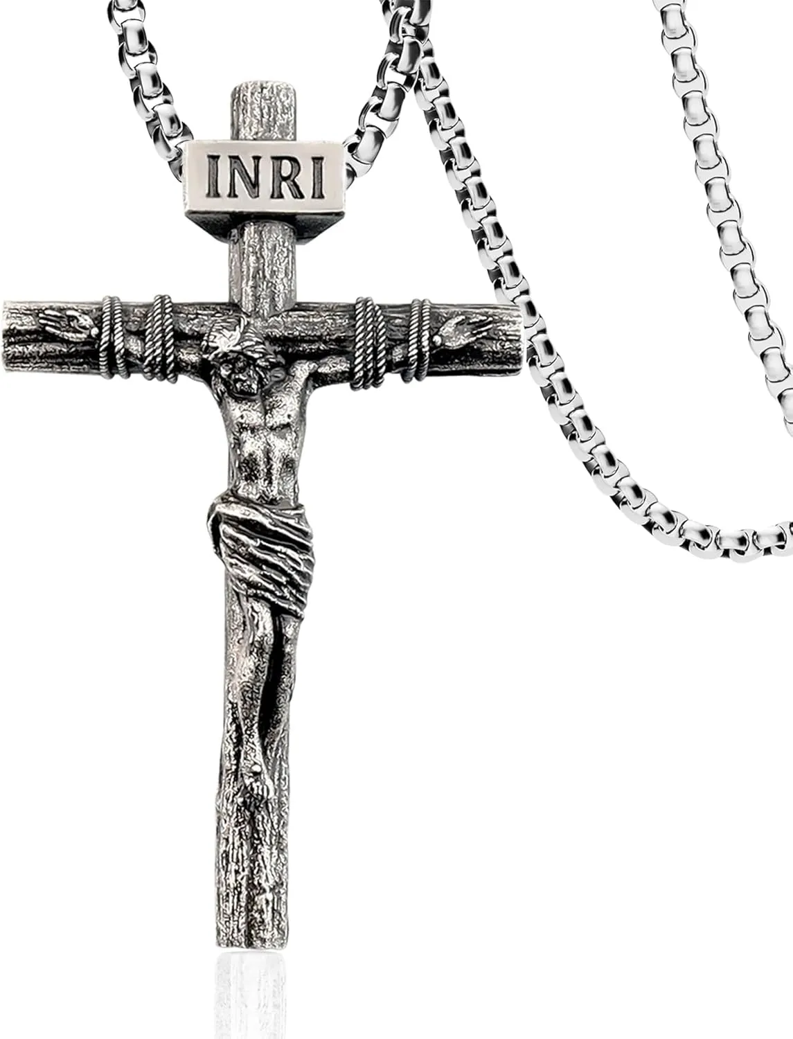 Crucifix Cross Necklace for Men and Women with 18K Gold Plated Exquisite Jesus Pendant and Double Adjustable Necklace Chains 16-30 Inch