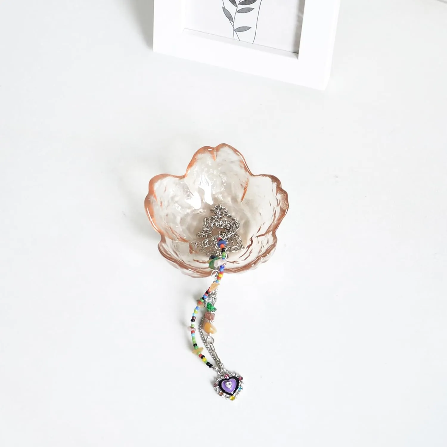 Crystal Amber Flower Ring Dish Jewelry Tray, Decorative Glass Trinket Dish, Modern Accent Tray for Vanity