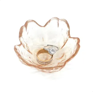 Crystal Amber Flower Ring Dish Jewelry Tray, Decorative Glass Trinket Dish, Modern Accent Tray for Vanity