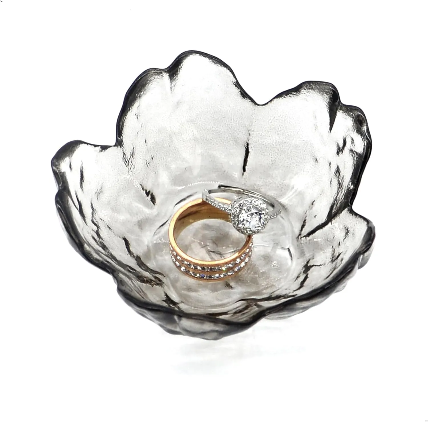 Crystal Black Flower Ring Dish Jewelry Tray, Decorative Glass Trinket Dish, Modern Accent Tray for Vanity