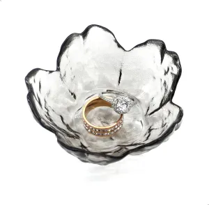 Crystal Black Flower Ring Dish Jewelry Tray, Decorative Glass Trinket Dish, Modern Accent Tray for Vanity