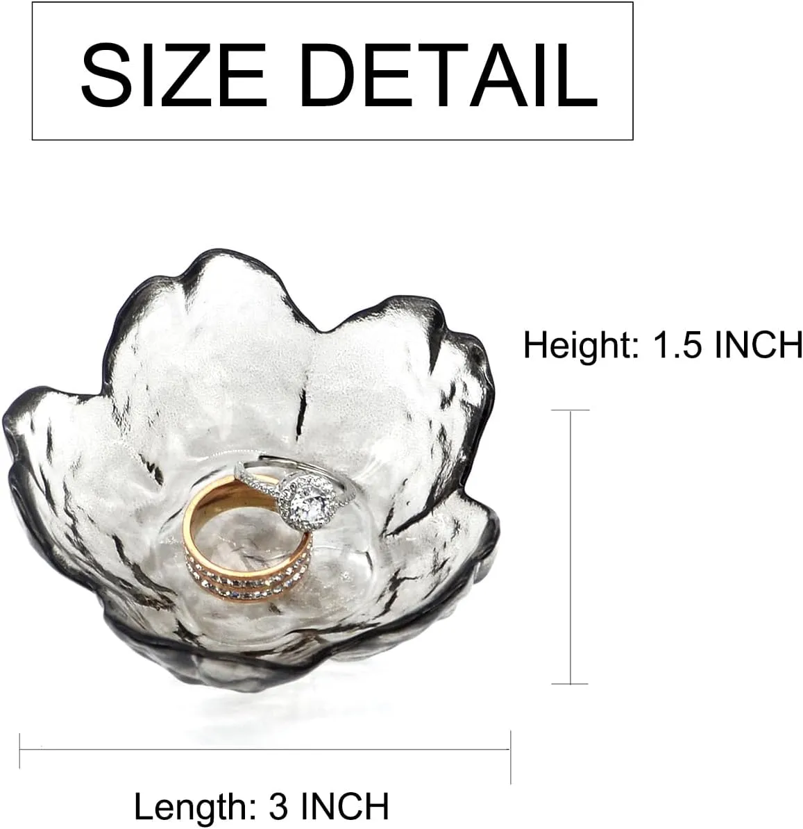 Crystal Black Flower Ring Dish Jewelry Tray, Decorative Glass Trinket Dish, Modern Accent Tray for Vanity