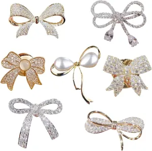 Crystal Rhinestone Butterfly brooch Pins Vintage Ribbon Bowknot Pearl Lapel Pins for Woman Girls