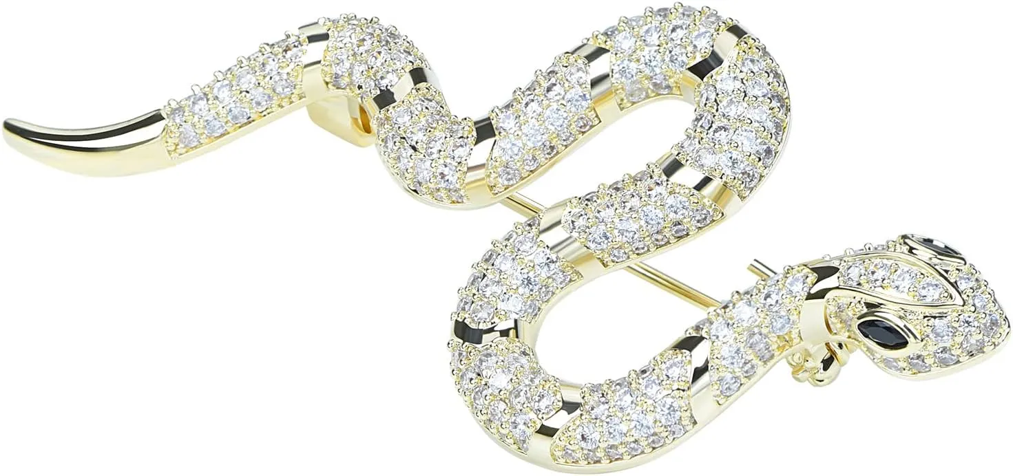 Crystal Snake Brooch Pin Vintage Suit Accessory Metal Serpent Animal Lapel Pin Banquet Badge Pins Backpack Bag Pin Hat Pins