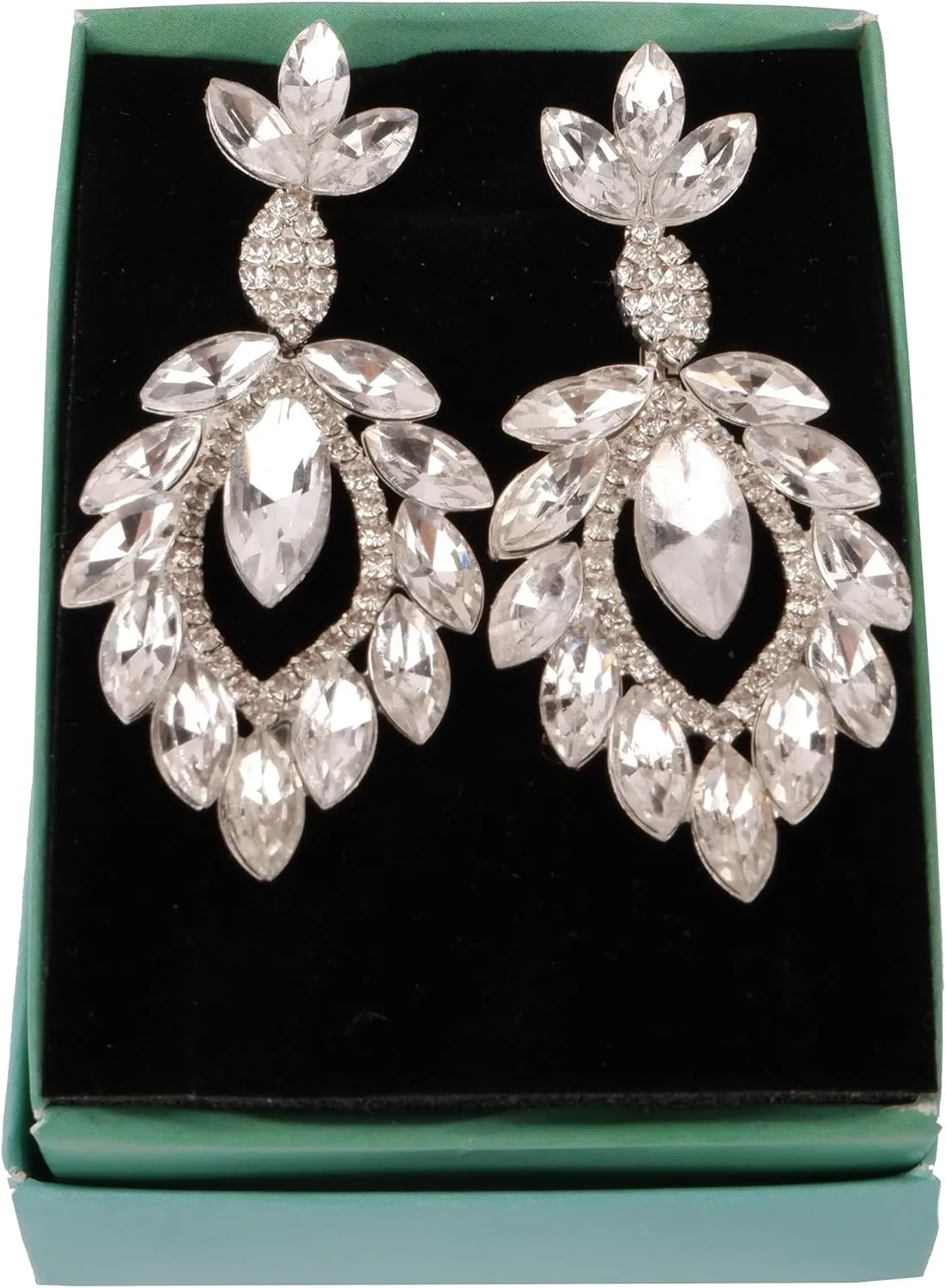 Crystal Stone Bridal Earrings with Modern Leaf Design | Women's Jewelry Gift for Bride, Bridesmaids, Prom and Wedding Parties