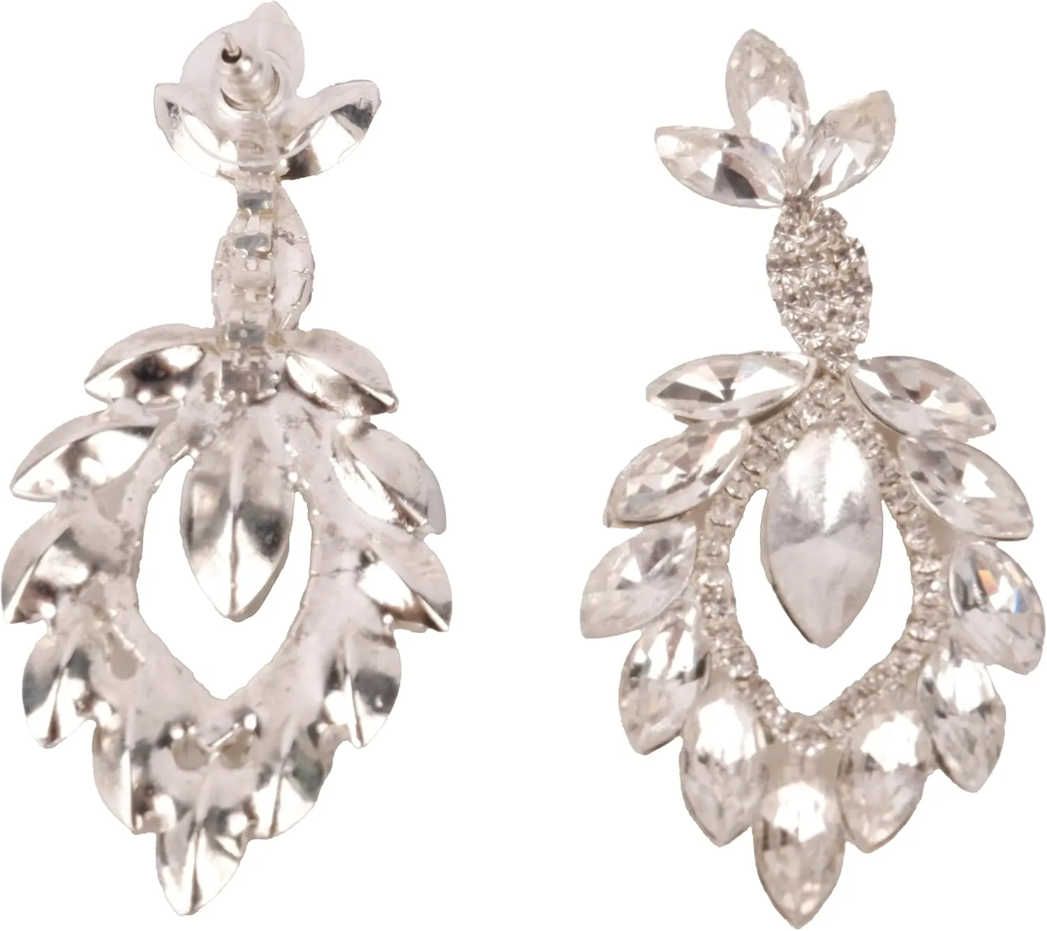 Crystal Stone Bridal Earrings with Modern Leaf Design | Women's Jewelry Gift for Bride, Bridesmaids, Prom and Wedding Parties