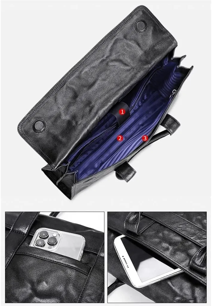 CSCDD Men's Handbag Hand Grip Grain Men's Bag Layer Cowhide Large Capacity Men's Briefcase Bag(D)