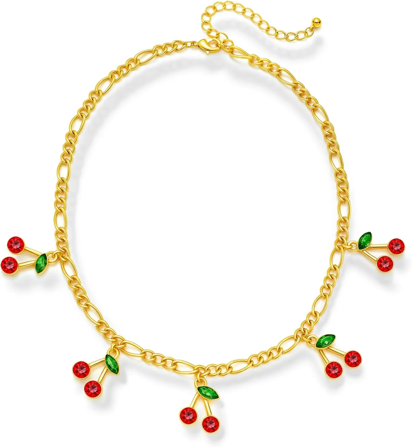 Cute Cherry Charm Necklace Gold Plated Chain With 5pcs Red Cherry Short Choker Necklaces For Women