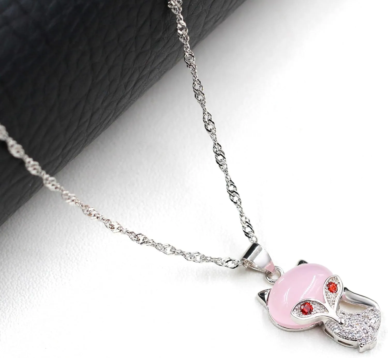 Cute Fox Shape Dangle Earrings and Pendant Necklace Set Inlaid with Shiny Zircon Auspicious Jewelry Gifts Valentine's Day Gifts for Women