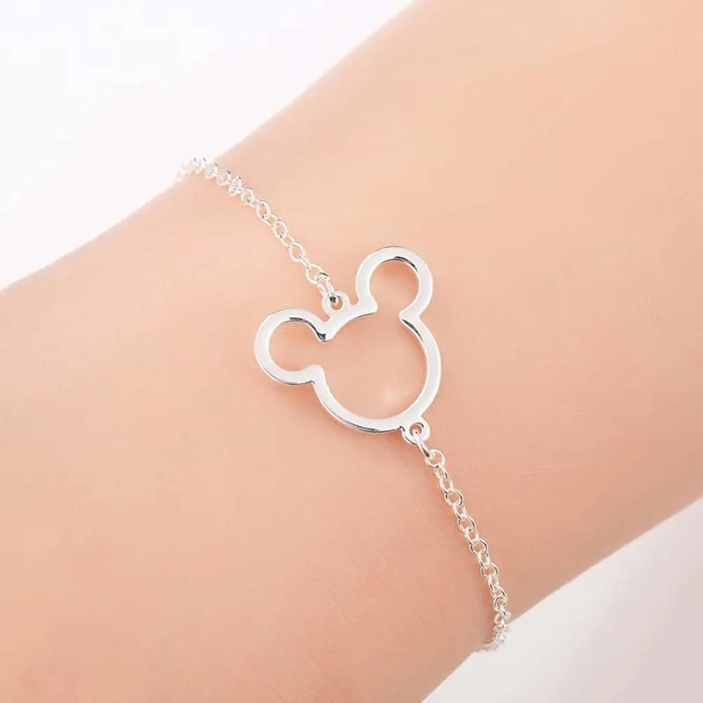Cute Mouse Bracelets for Women Stainless Steel Silver Plated Cartoon Animal Adjustable Chain Ankle Bracelet Minimalist Christmas Jewelry Gifts