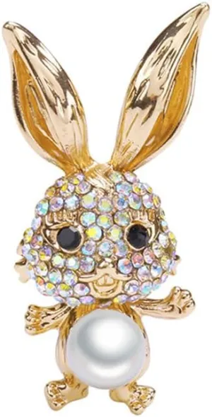 Cute Rhinestone Rabbit Pearl Brooch Pin for Women Girls Fashion Vintage Crystal Bunny Animal Brooches Lapel Pins Dainty Gold Plated Jewelry Estar Day Birthday Gifts for Daughter Her