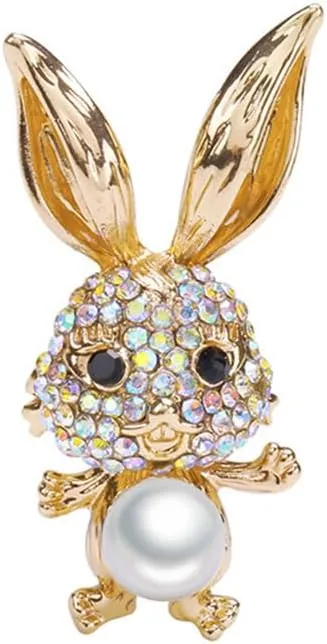 Cute Rhinestone Rabbit Pearl Brooch Pin for Women Girls Fashion Vintage Crystal Bunny Animal Brooches Lapel Pins Dainty Gold Plated Jewelry Estar Day Birthday Gifts for Daughter Her
