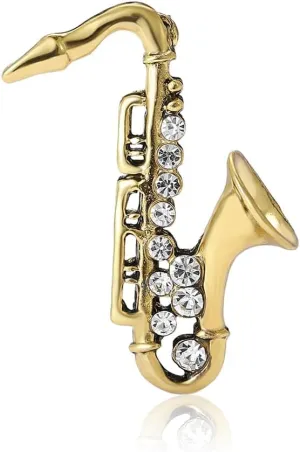 Cute Small Saxophone Instruments Rhinestones Brooch Lapel Pins for Women Men Girls Vintage Dainty Musical Pin Dress Suit Shirt Scarf Jackets Hat Bag Brooches Musician Clothes Accessories Jewelry Gifts