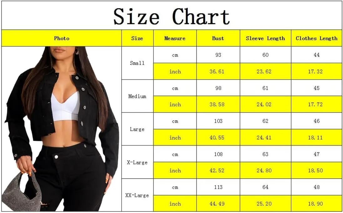 CutieLove Women's Cropped Denim Jackets Long Sleeve Destroyed Crop Top Casual Jean Coat