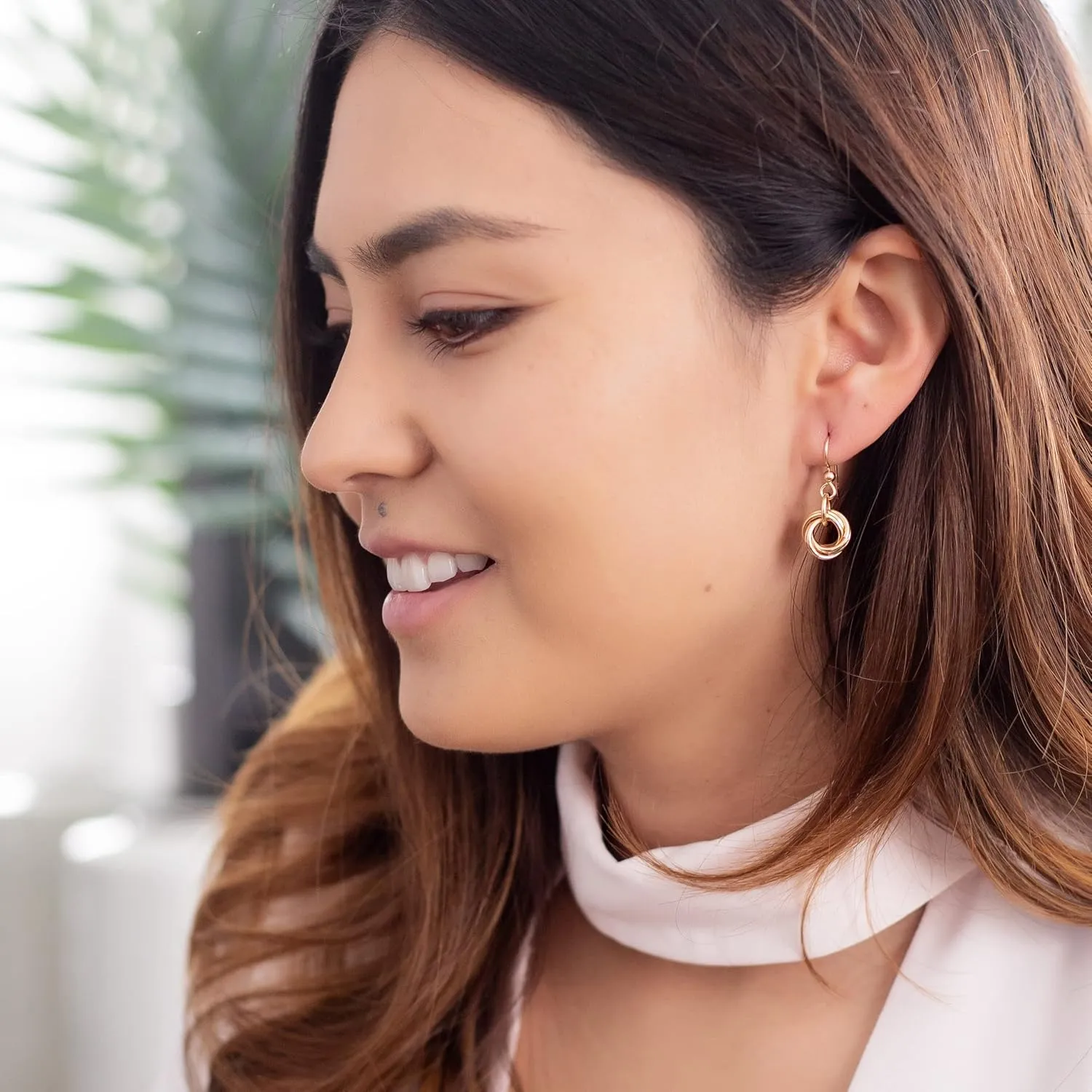 Dainty 14K Yellow Gold-Filled Simple Circle Love Knot Dangle Earrings Elegant Designer Jewelry Gift Idea for Classy Minimalist Women (French Wire)
