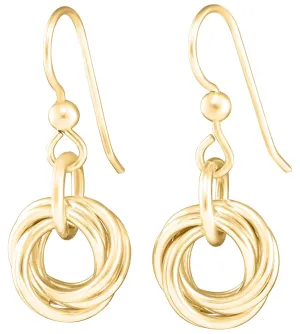 Dainty 14K Yellow Gold-Filled Simple Circle Love Knot Dangle Earrings Elegant Designer Jewelry Gift Idea for Classy Minimalist Women (French Wire)
