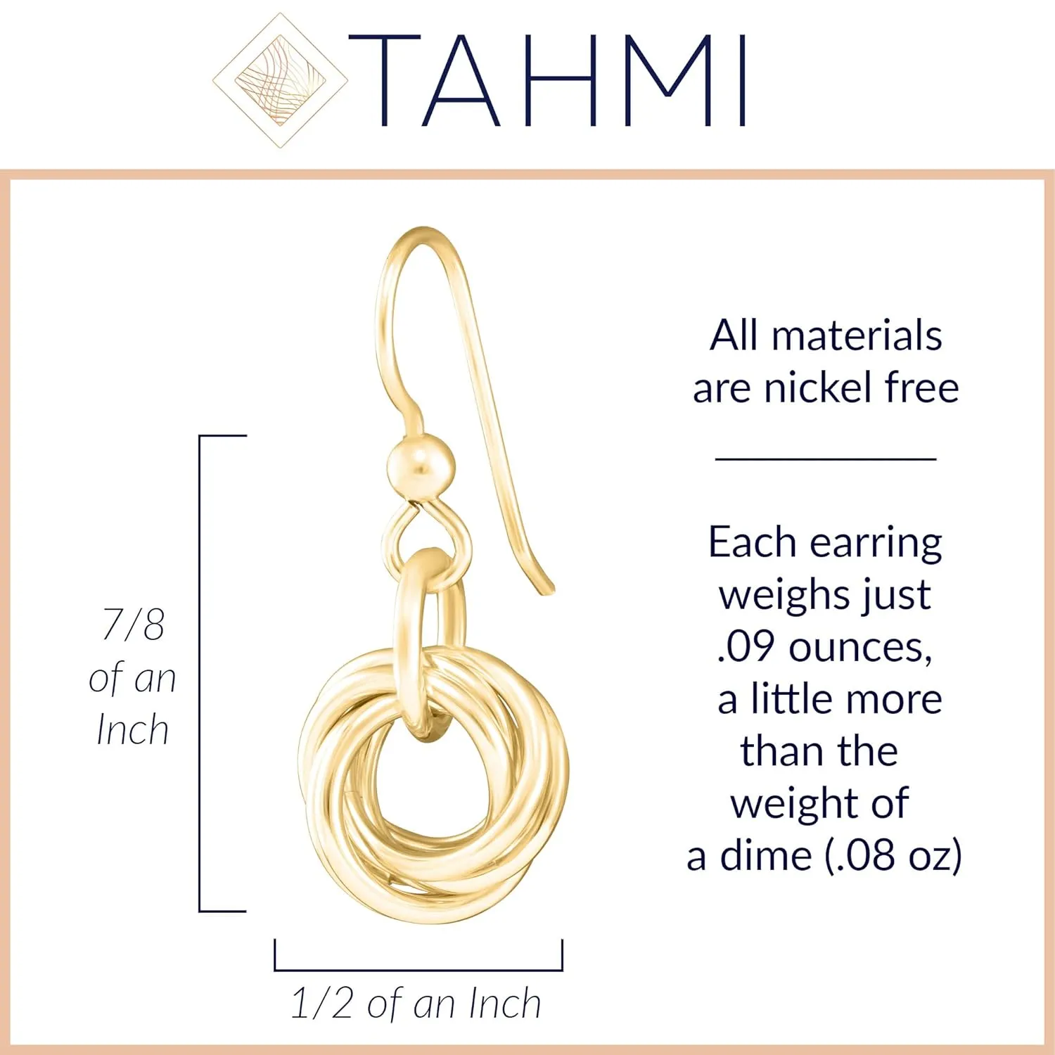 Dainty 14K Yellow Gold-Filled Simple Circle Love Knot Dangle Earrings Elegant Designer Jewelry Gift Idea for Classy Minimalist Women (French Wire)