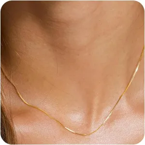 Dainty Choker Necklace for Women 18K Gold Plated Shining Dots Box Chain Sparkle Necklaces Cute Paperclip Link Herringbone Necklace Exquisite Jewelry Gifts for Mom Girlfriend