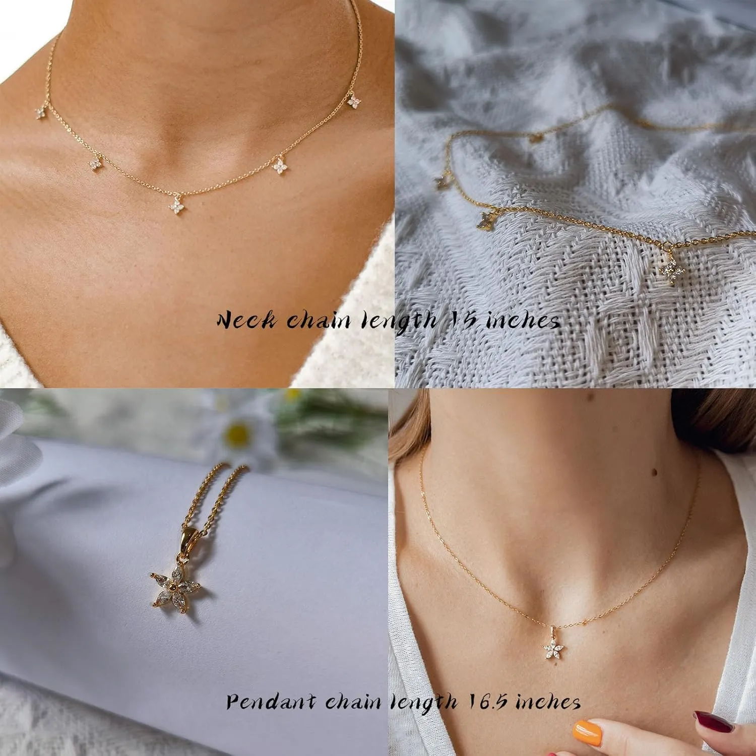 Dainty Choker Necklace for Women 18K Gold Plated Shining Dots Box Chain Sparkle Necklaces Cute Paperclip Link Herringbone Necklace Exquisite Jewelry Gifts for Mom Girlfriend