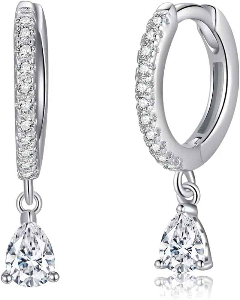 Dainty Huggie Hoop Earrings with Dangle for Women Girls, 925 Sterling Silver Small Huggie Earring with Drop Charm for Everyday