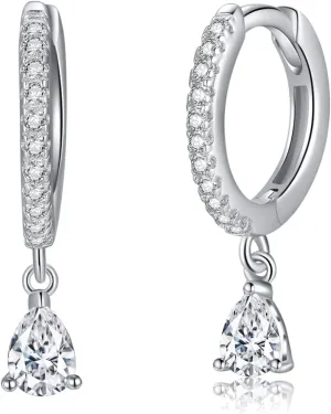 Dainty Huggie Hoop Earrings with Dangle for Women Girls, 925 Sterling Silver Small Huggie Earring with Drop Charm for Everyday