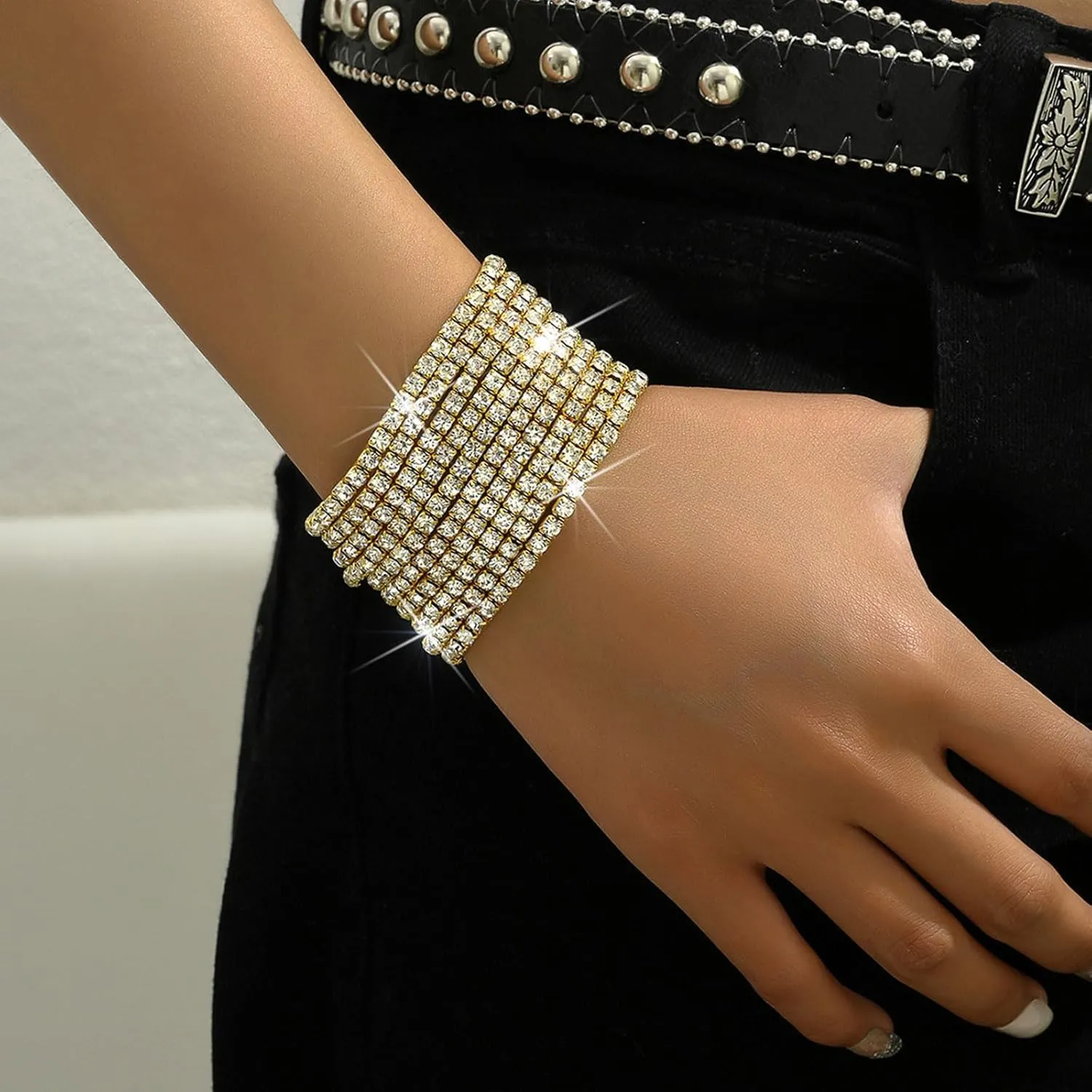 Dainty Layered Rhinestone Stretch Tennis Bracelet Set for Women