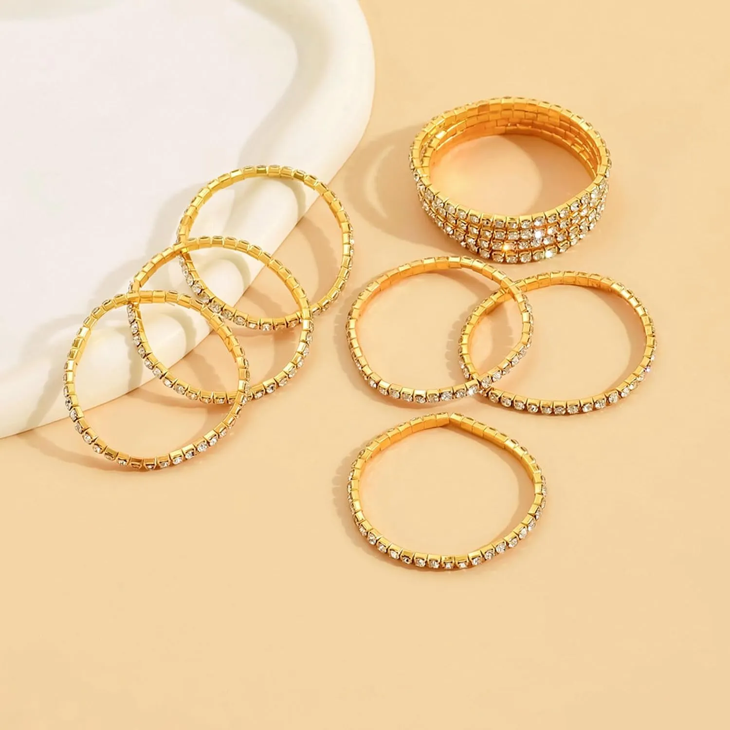 Dainty Layered Rhinestone Stretch Tennis Bracelet Set for Women