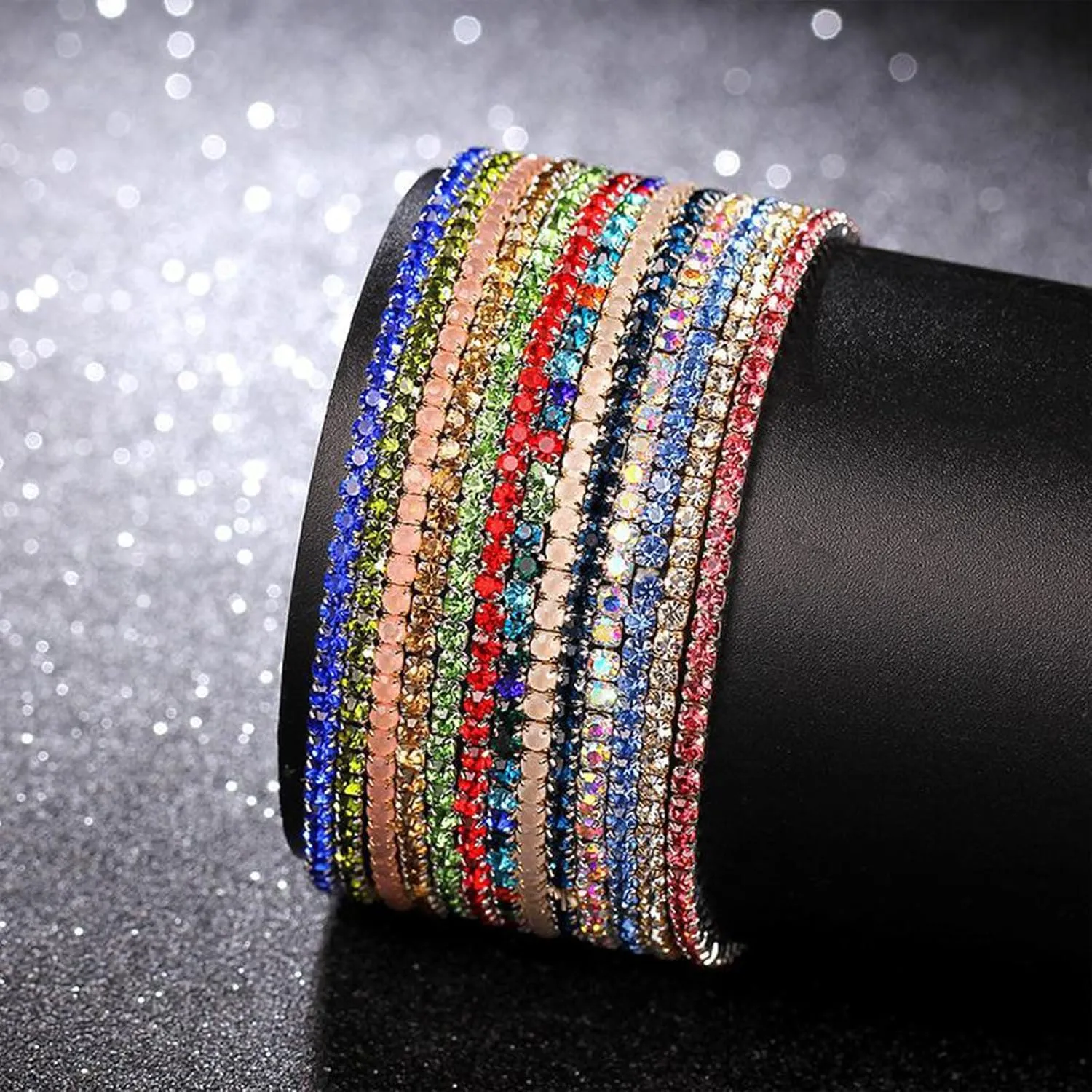 Dainty Layered Rhinestone Stretch Tennis Bracelet Set for Women
