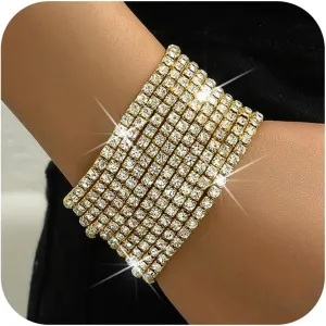 Dainty Layered Rhinestone Stretch Tennis Bracelet Set for Women