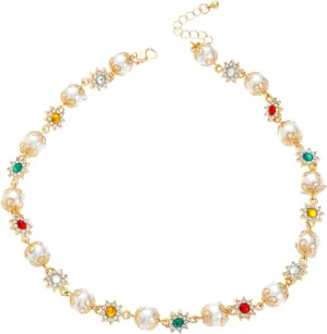Daisy flower necklace for Women Cute Flower Necklace Exquisite Colorful Gemstones Pearl Daisy Necklace Fashion Jewelry for Women