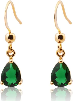 Dangle Drop Pierced Earrings with Pear Cut CZ in 18K Yellow Gold Plated, Simple Modern Elegant