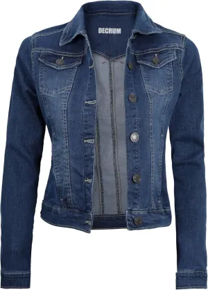Decrum Denim Jacket for Women - Casual Stylish Outerwear Blue and White Jean Jacket Women