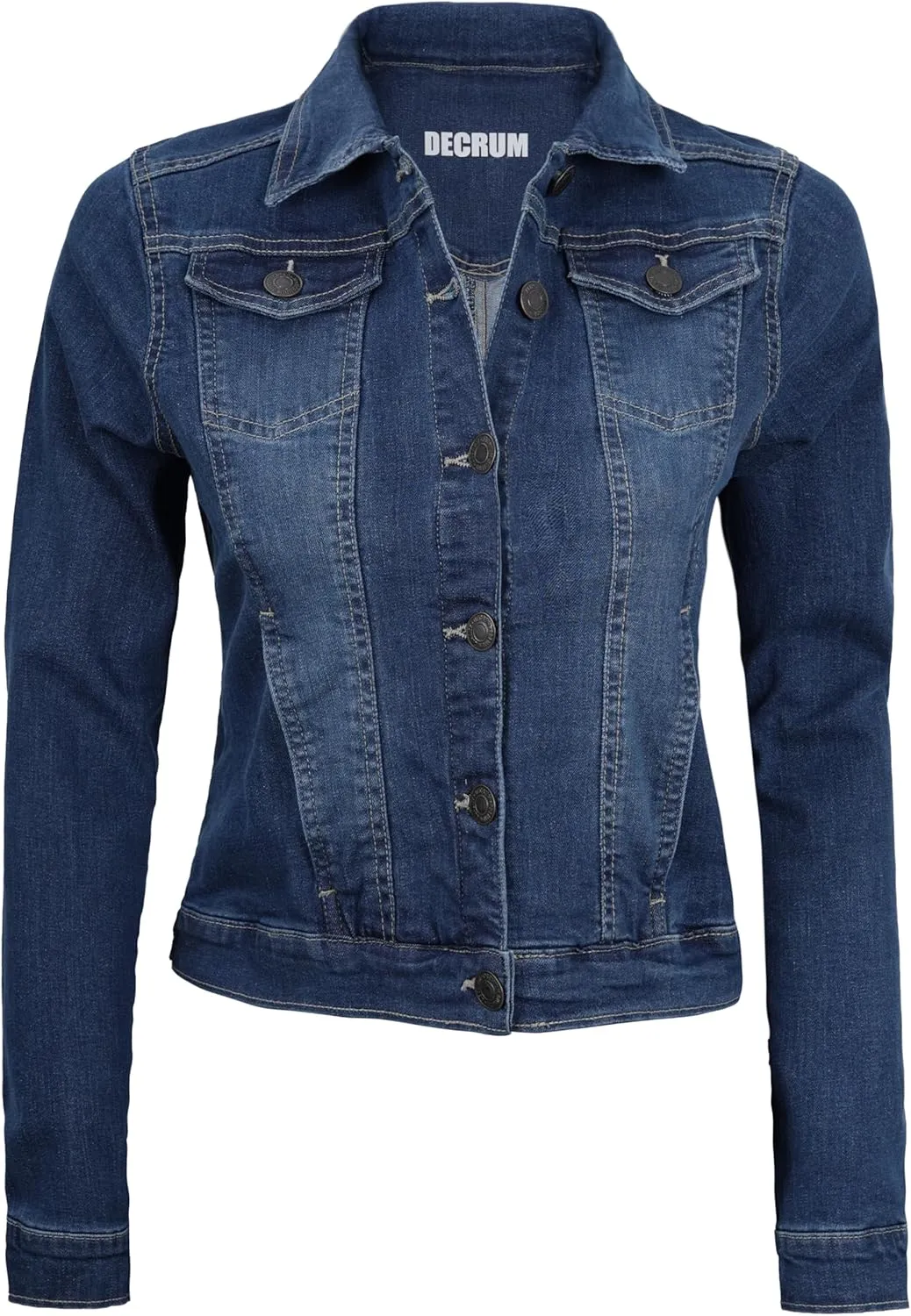 Decrum Denim Jacket for Women - Casual Stylish Outerwear Blue and White Jean Jacket Women