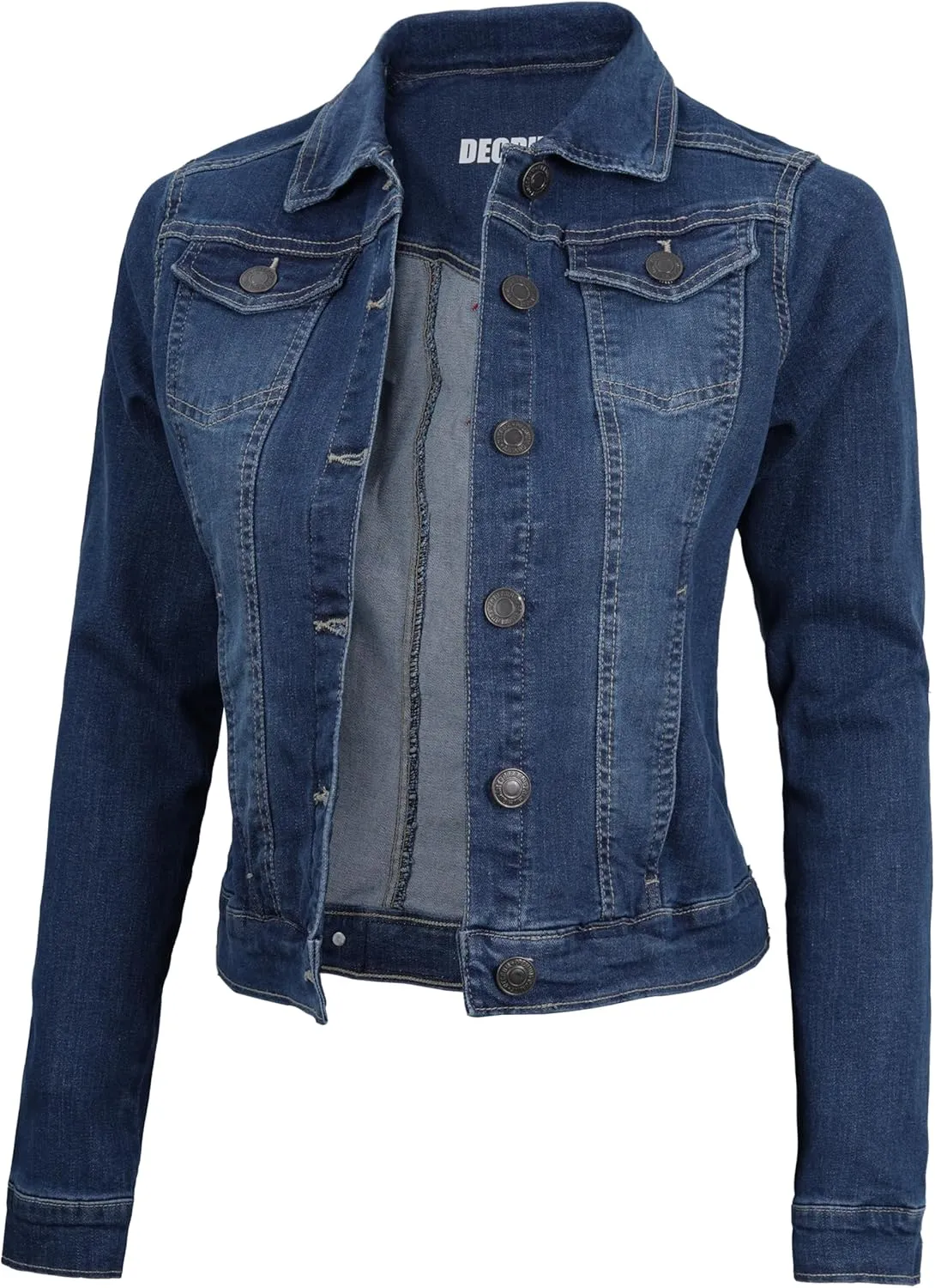 Decrum Denim Jacket for Women - Casual Stylish Outerwear Blue and White Jean Jacket Women