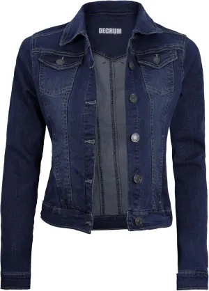 Decrum Denim Jacket for Women - Casual Stylish Outerwear Blue and White Jean Jacket Women