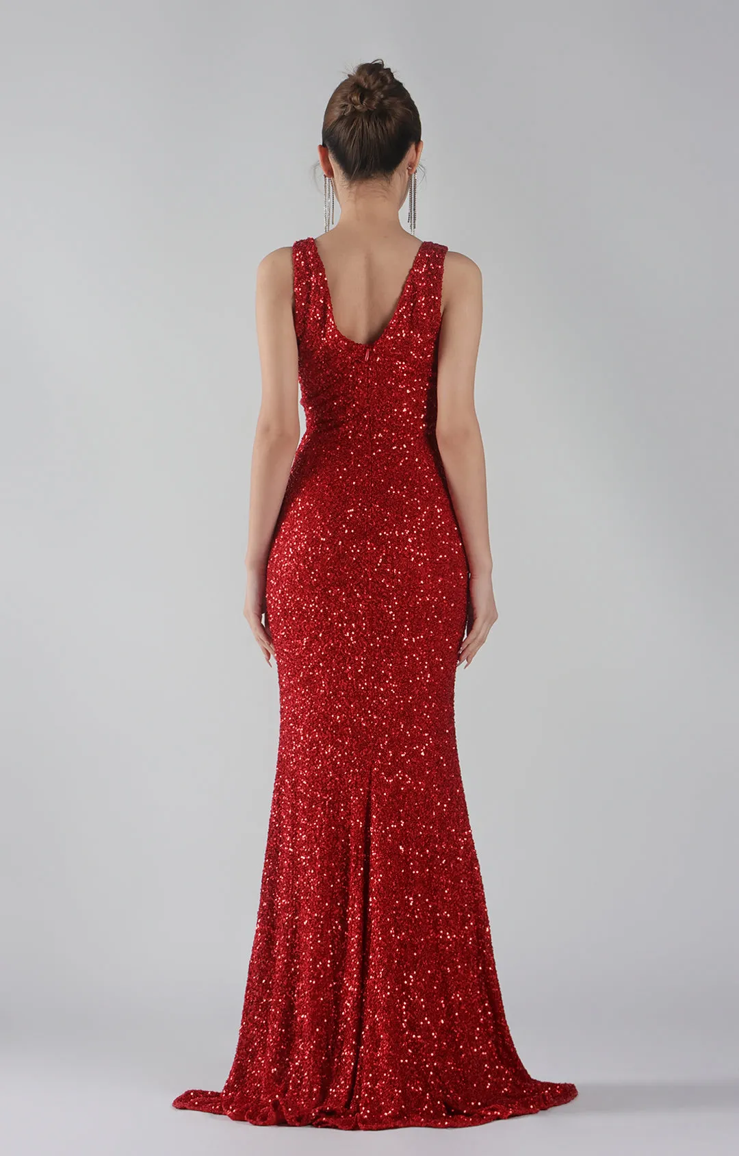 Deep V-Neck See-Through Cut-Outs Waist Mermaid Dress