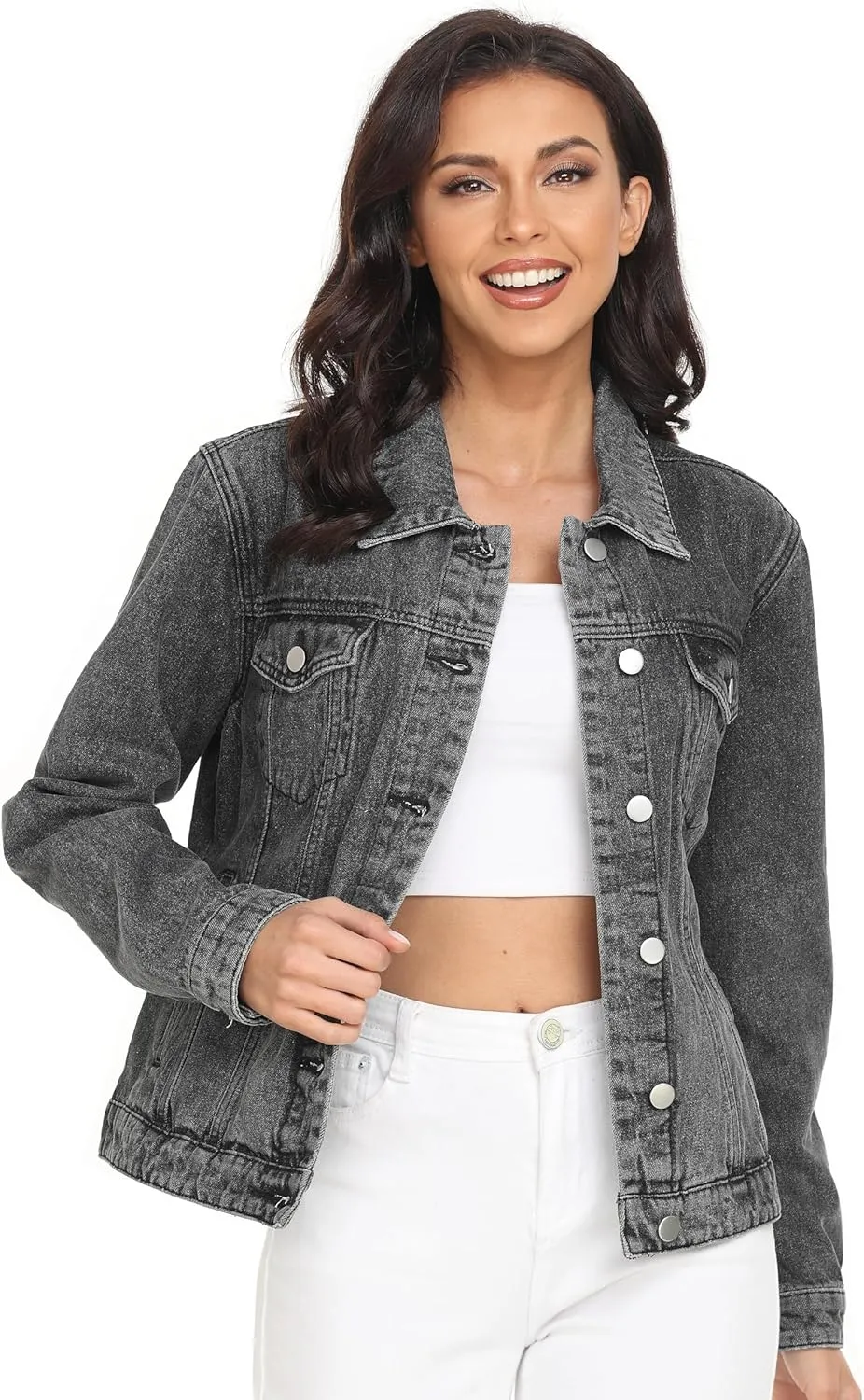 Dilgul Women's Denim Jacket Casual Long Sleeve Basic Button Down Denim Jean Jacket